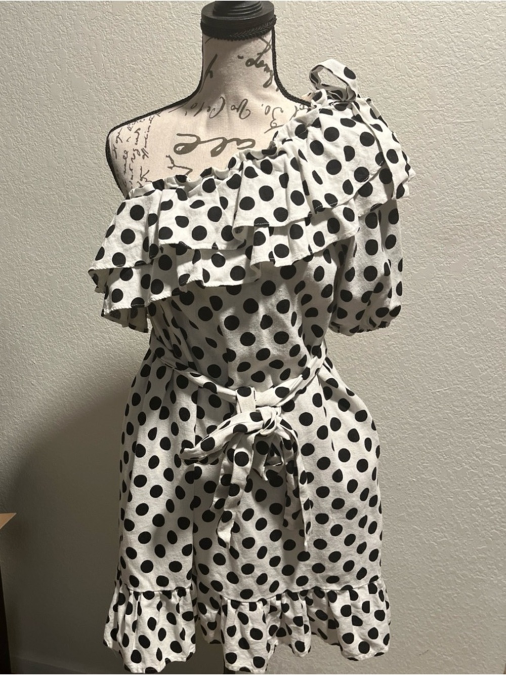 Black and White Polka Dot One-Shoulder Dress Lisa Marie Fernandez for Target, S